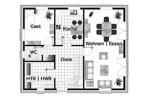 Einfamilienhaus "Kage-Klassik "mit Satteldach - Grundriss EG