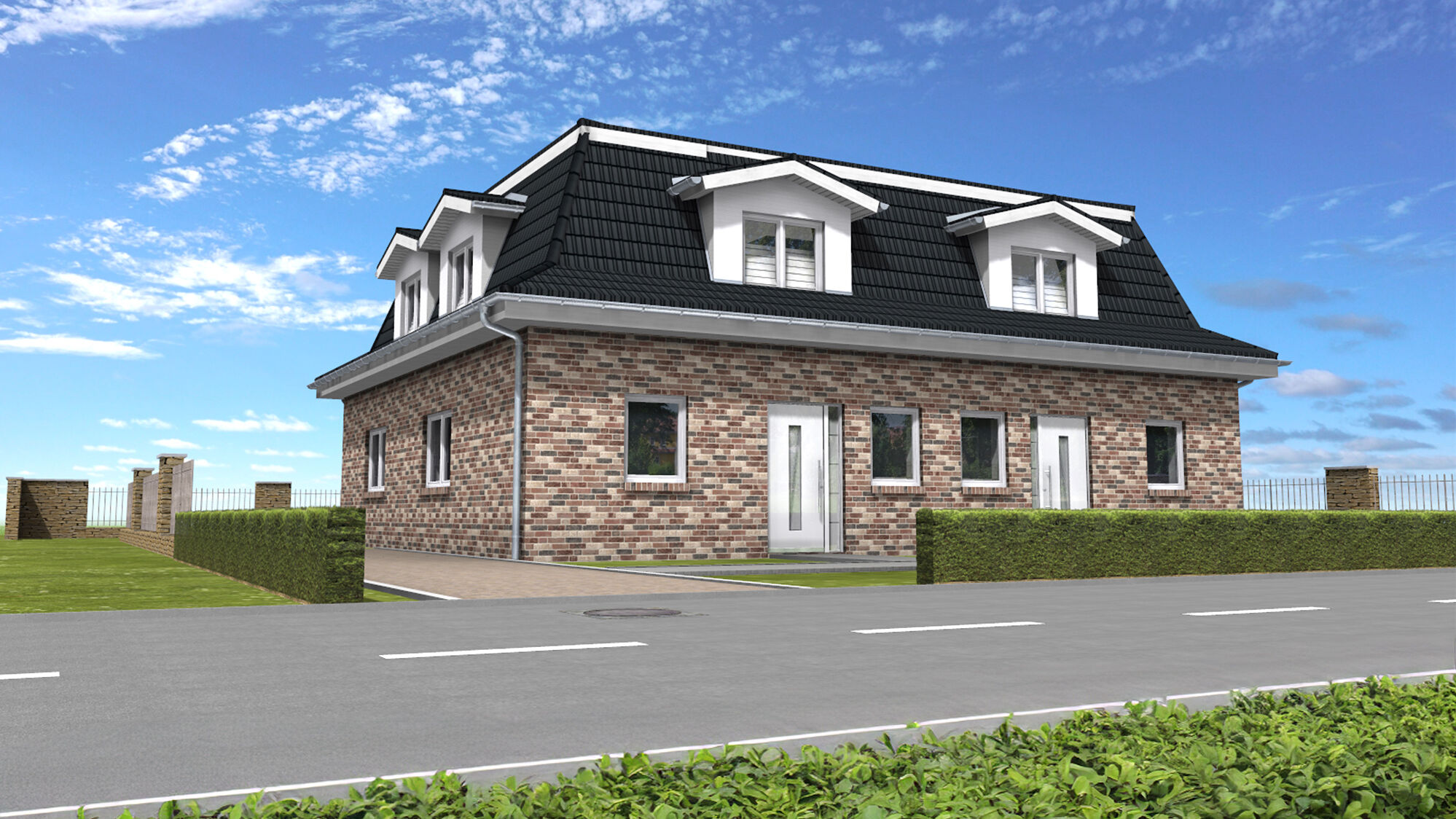3D Entwurf Doppelhaus mit Gauben