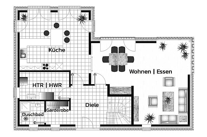 Massivhaus, Stadtvilla mit Toskanaflair "Buchenhain" von Kagebau - Grundriss EG