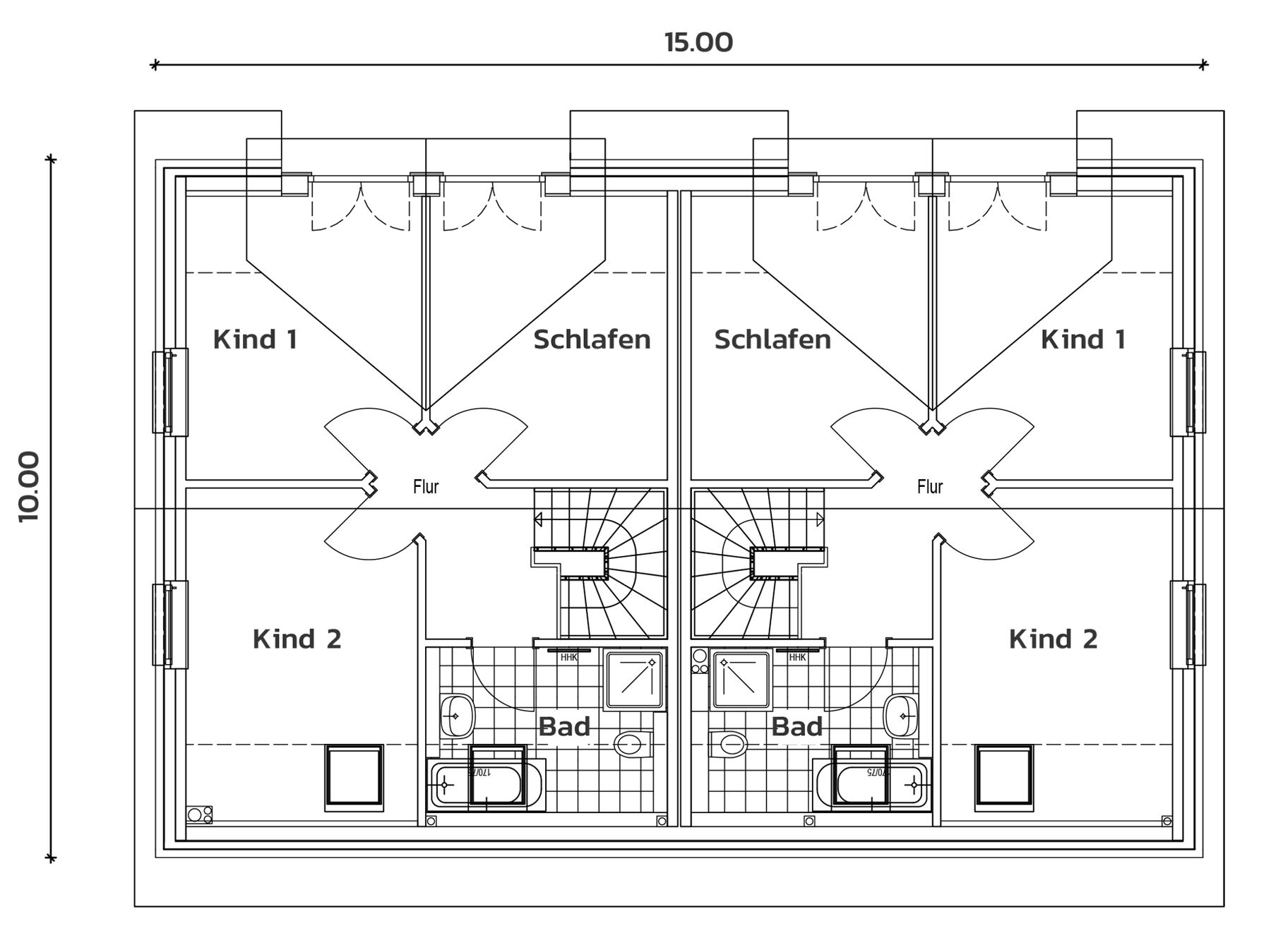 Grundriss Obergeschoss Doppelhaus