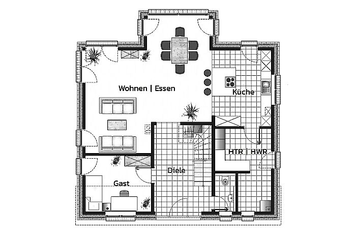 Einfamilienhaus mit Satteldach - Grundriss EG