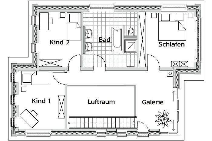 Massivhaus, Bauhaus "Blickfang" von Kagebau - Grundriss OG