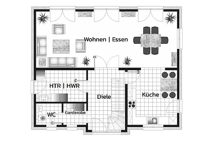 Einfamilenhaus "Landsitz" mit Mansarddach - Grundriss EG