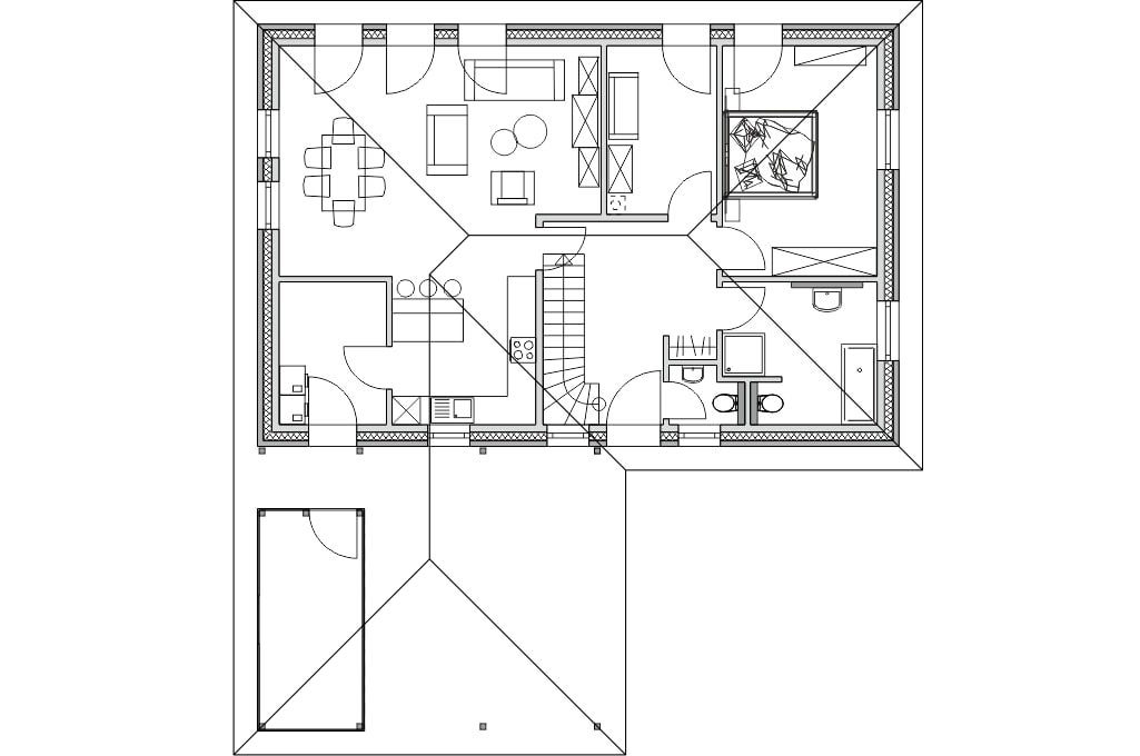 Bungalow Uptown - Grundriss mit Carport