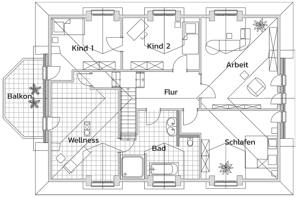 Mansarddach Villa "Süllberg" - Grundriss DG